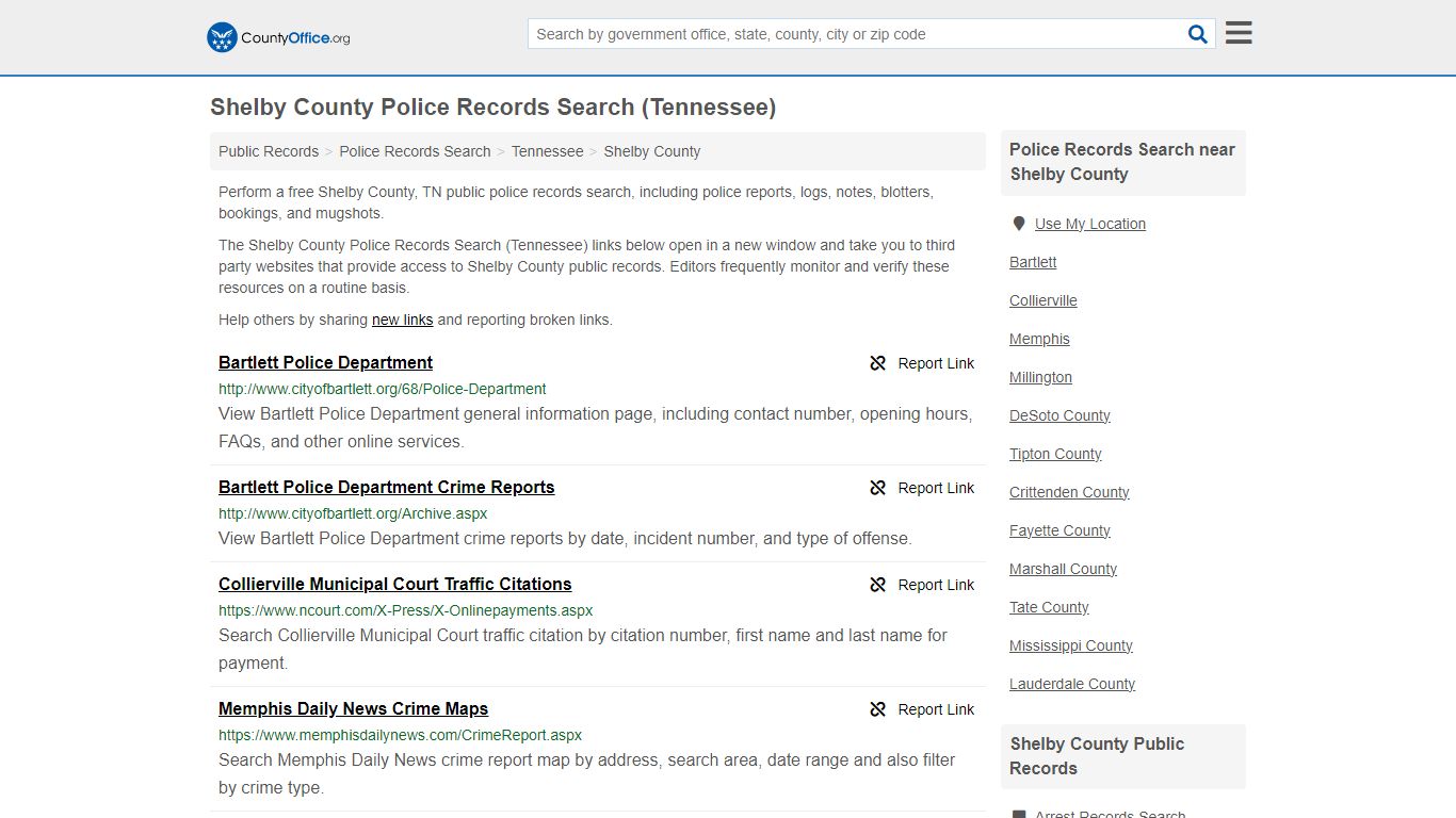 Shelby County Police Records Search (Tennessee) - County Office